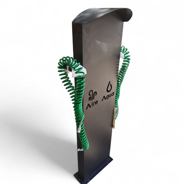 EMP-002, Dispensario de  agua y aire tipo parquímetro en acero inoxidable negro mate, con accesorios