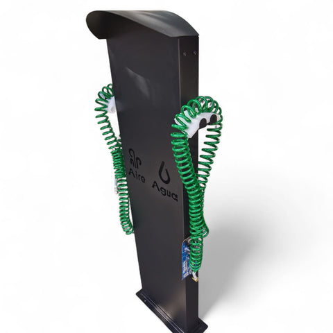 EMP-002, Dispensario de  agua y aire tipo parquímetro en acero inoxidable negro mate, con accesorios