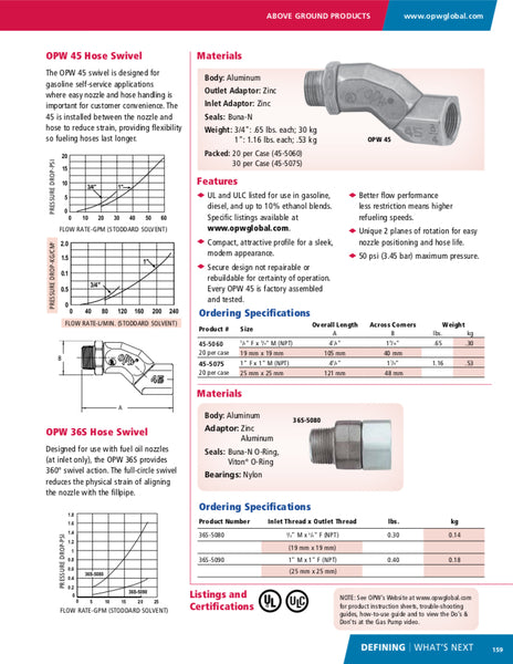 OPW 45-5075,   Destorcedor de 1" giro 45 grados opw