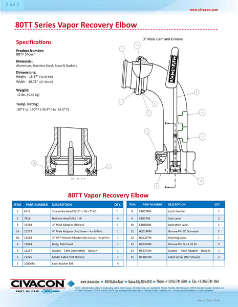 CIVACON-80TT, Codo de descarga de combustible 4" con mirilla