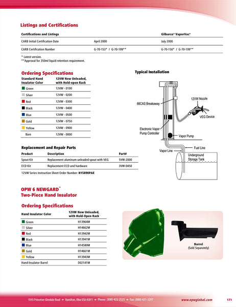 OPW-004 - 12VW-0100 PISTOLA VERDE PARA RECUPERACION DE VAPORES