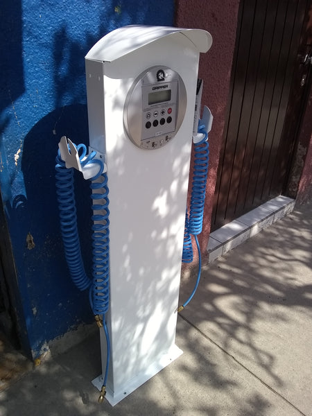 Dispensarios agua y aire electrónico, tipo parquímetro en acero inoxidable con accesorios