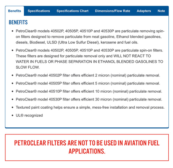 Petroclear. 40530p-ad filtro de 1" de rosca entrada y 30 micras para (diesel) precio por caja 12 pzas